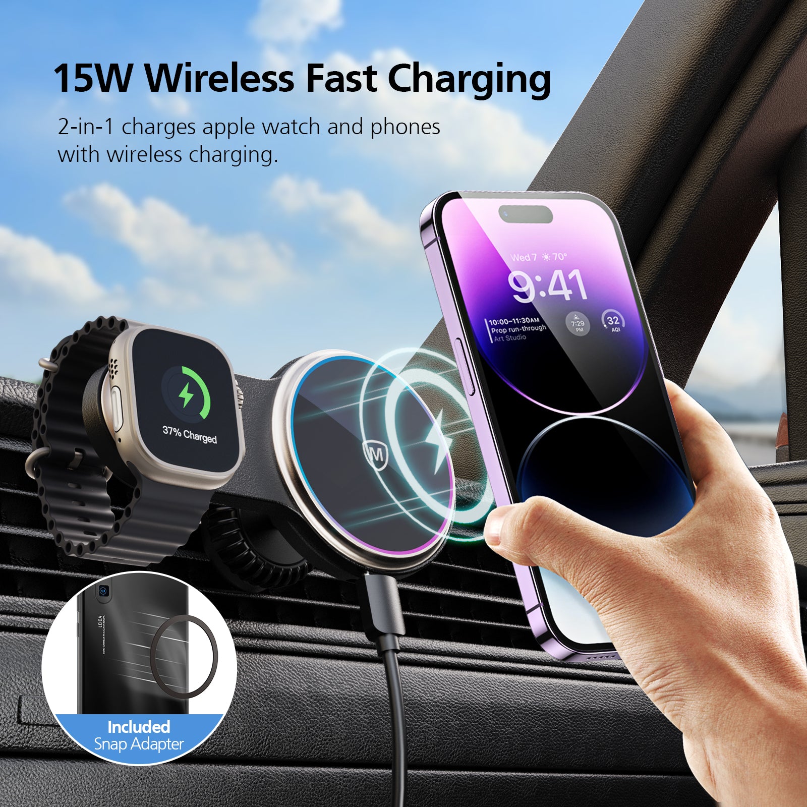 2-in-1 Magnetic Wireless Car Mount Charger Phone Holder MCC-215M